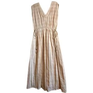 Chelsea & Violet Womens Sz S Beige Gold Pleated Greek Goddess Dress Boho‎ Beach